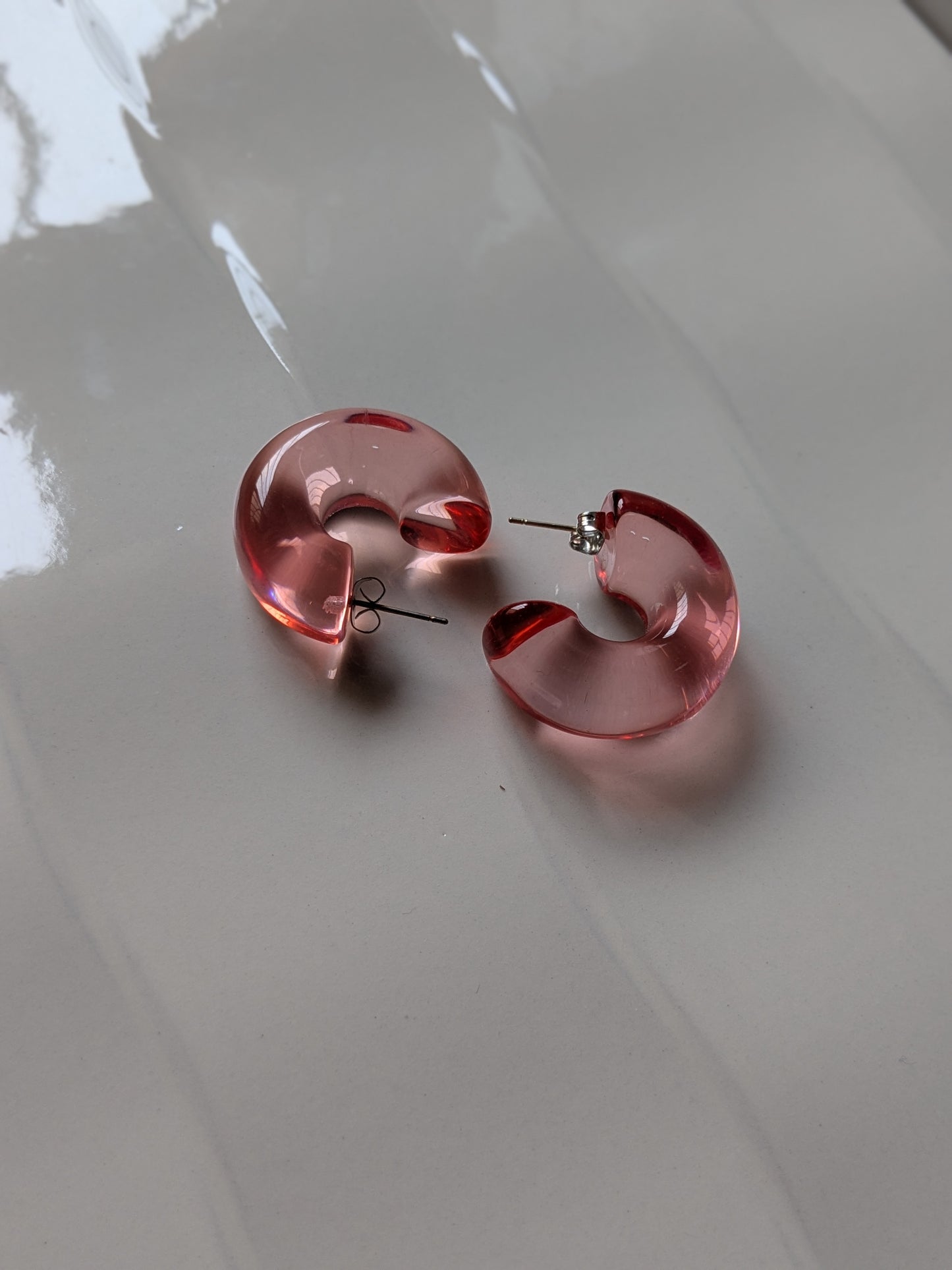 Pink Chunky Resin Half Hoops