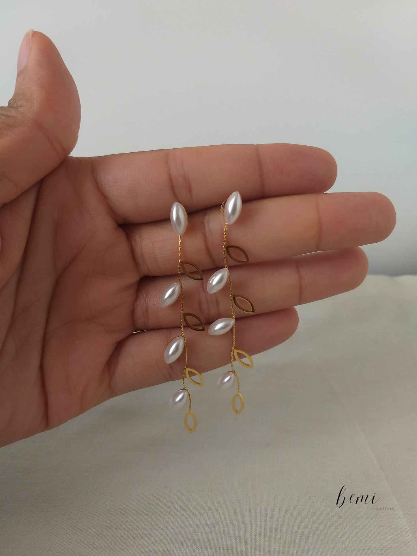 Pearl X Leaf Drop Earrings